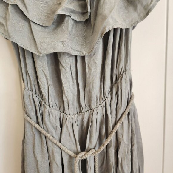 Pinkblush Sage Gray Maxi Dress With Ruffled Neckline & Elastic Waist - Picture 11 of 12